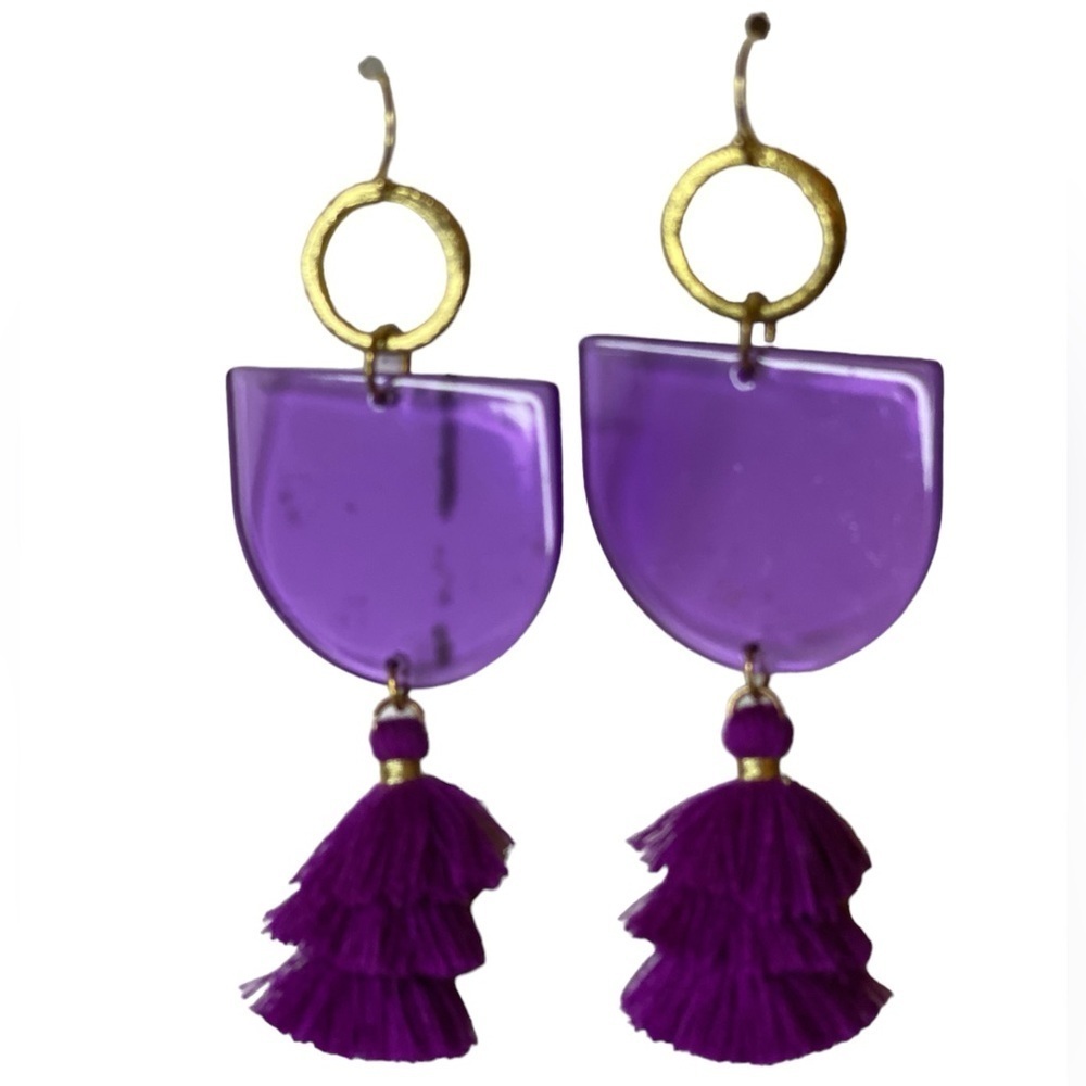 Earrings purple clear acrylic dangle #12-19